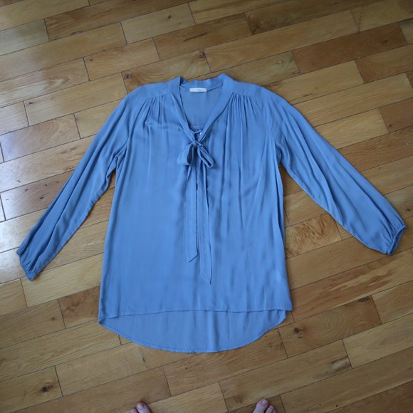 Everly Cornflower Blue Boho Poet's Blouse with Tie, Size S - Picture 12 of 16